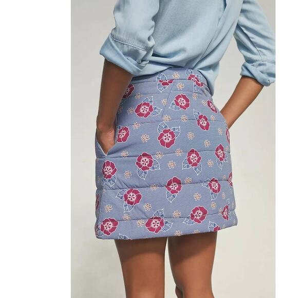 New Anthropologie Carleen Floral Quilted Mini Skirt $227 SMALL Blue - Picture 3 of 3